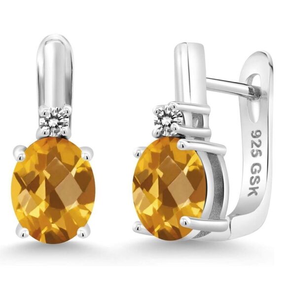 925 Sterling Silver with 3.33 Cttw Madeira Citrine and White Diamond Earrings - Picture 1 of 4
